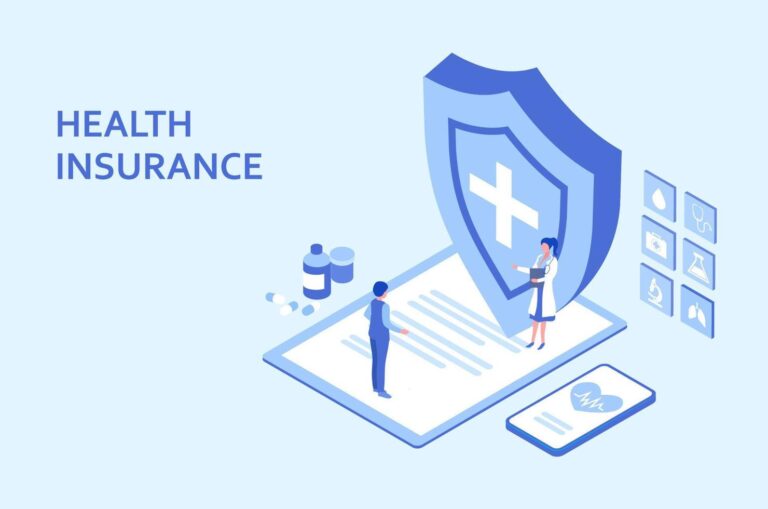health-insurance-concept-man-make-health-insurance-to-protect-from-life-and-health-accident-health-and-life-insurance-policy-healthcare-concept-vector